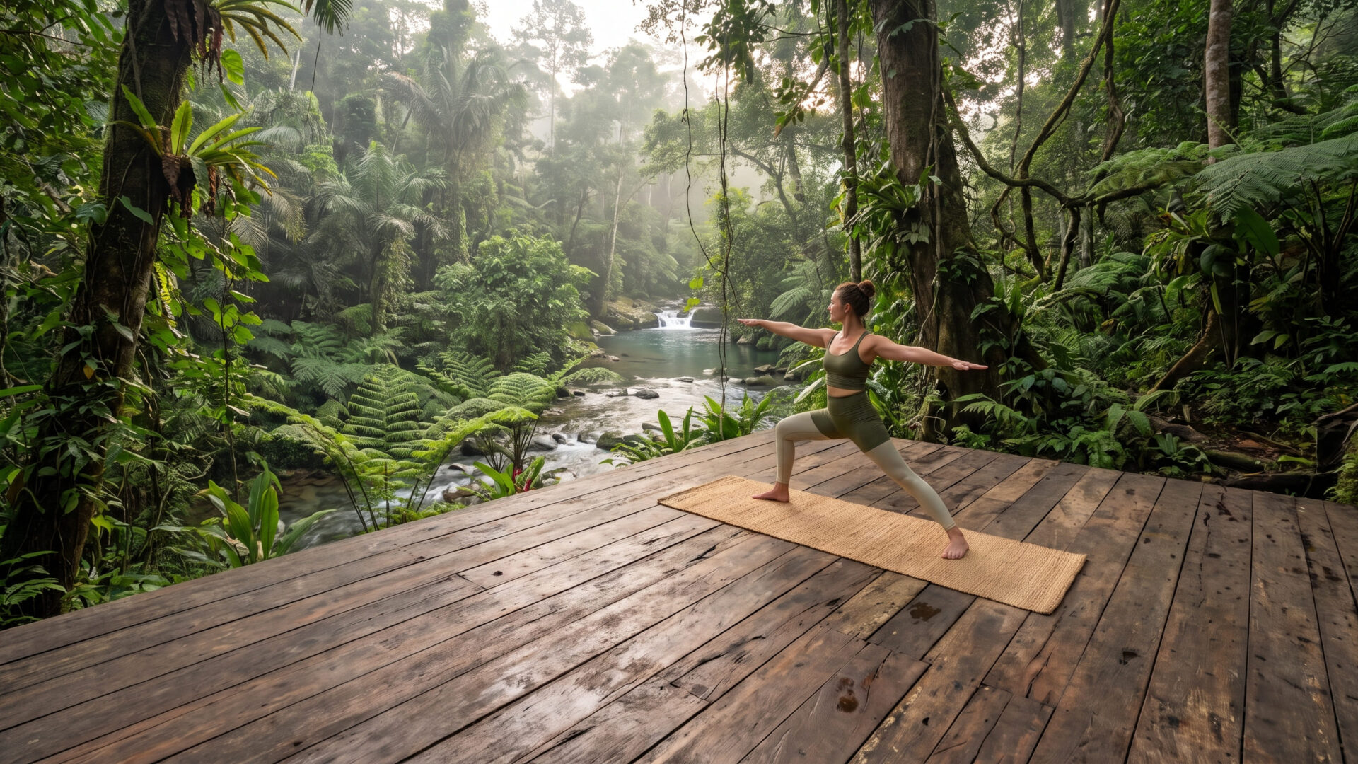 Yoga en plein air, face à la jungle